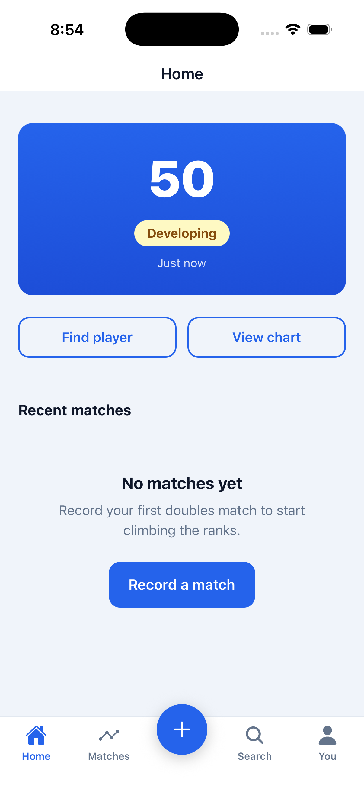 DinkRank home screen showing your rating